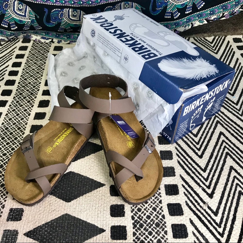 NIB Birkenstock Yara Mocha Brown Sandals 38 7-8